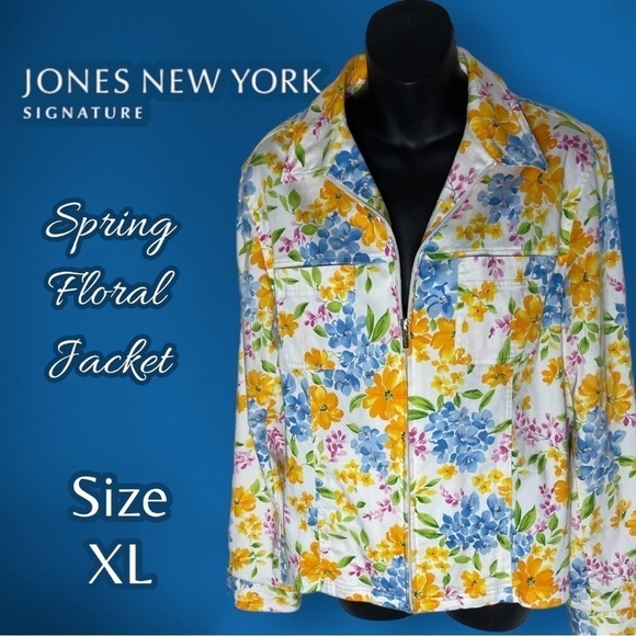 Jones New York Lightweight Spring White Floral Jacket Size Extra Large - Picture 1 of 15